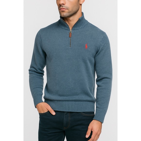 Polo Ralph Lauren Other - Polo‎ Ralph Lauren Cotton Quarter-Zip Sweater L Red Pony Logo Blue Label